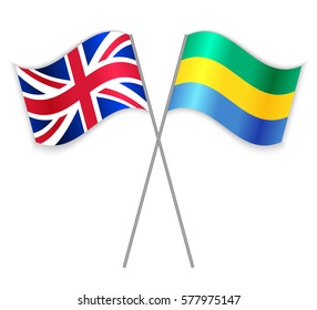 British and Gabonese crossed flags. United Kingdom combined with Gabon isolated on white. Language learning, international business or travel concept.