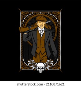 british gangster retro illustration with awesome background