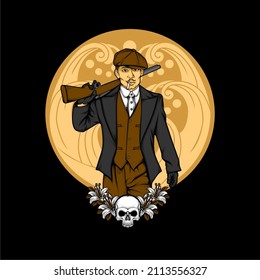 british gangster retro illustration with awesome background