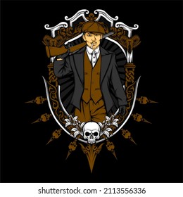 british gangster retro illustration with awesome background