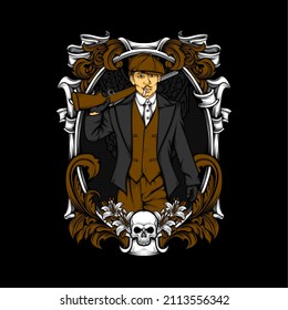 british gangster retro illustration with awesome background