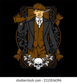british gangster retro illustration with awesome background