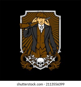 british gangster retro illustration with awesome background