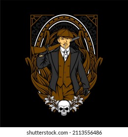 british gangster retro illustration with awesome background