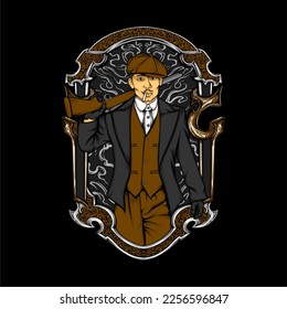 british gangster retro illustration for t shirt design