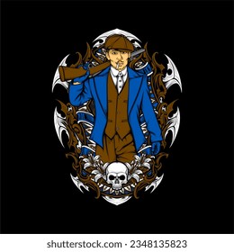british gangster retro illustration for t shirt design
