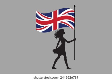 British girl with United Kingdom flag, British girl, United Kingdom flag, UK, United Kingdom, silhouette vector
