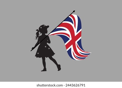 British girl with United Kingdom flag, British girl, United Kingdom flag, UK, United Kingdom, silhouette vector
