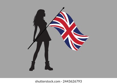 British girl with United Kingdom flag, British girl, United Kingdom flag, UK, United Kingdom, silhouette vector
