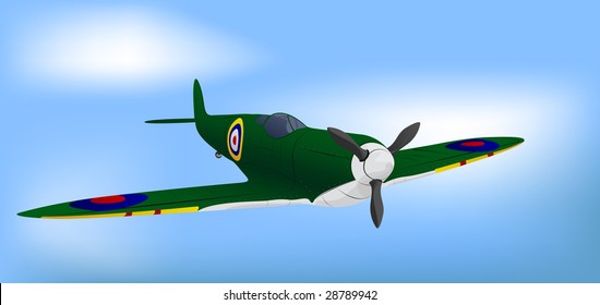 British Green RAF WW2 Spitfire Vector Illustration