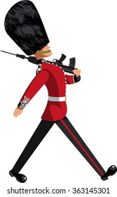 british guardsman with bearskin hat marching