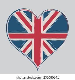 British heart flag illustration, t-shirt graphics, vectors