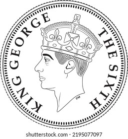 British Hong Kong Coin 50 Cent Line Art Handmade Design Vector