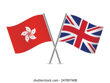 British And Hong Kong Flags. Vector Illustration.