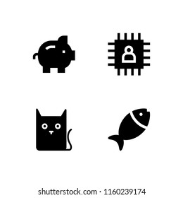 british icon. 4 british set with chip, coin, cat and fish vector icons for web and mobile app