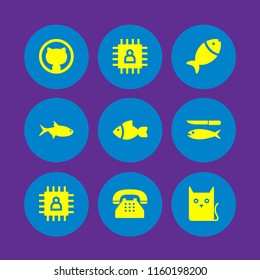 british icon. 9 british set with old typical phone, chip, cat and fish vector icons for web and mobile app