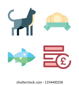 british icon set. vector set about fish, pound sterling, coins and cat icons set.
