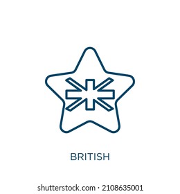 british icon. Thin linear british outline icon isolated on white background. Line vector british sign, symbol for web and mobile