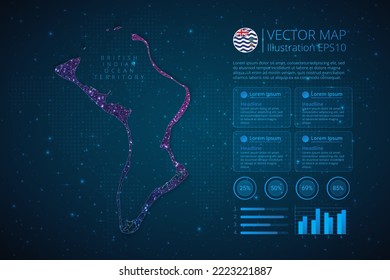 Plantilla de infografía del Territorio Británico del Océano Índico para diagrama, gráfico, presentación y gráfico con concepto abstracto de malla geométrica de luz poligonal sobre fondo azul. EPS10 de ilustración vectorial.