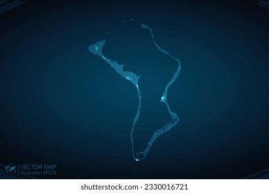 British Indian Ocean Territory map radial dotted pattern in futuristic style, design blue circle glowing outline made of stars. concept of communication on dark blue background. Vector EPS10