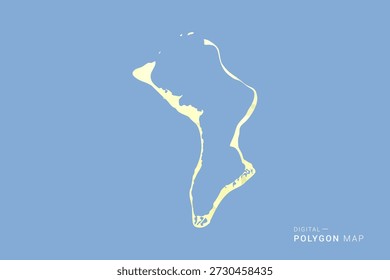 Mapa del Territorio Británico del Océano Índico en estilo de Vector de polígono bajo, ilustración de forma geométrica con tonos amarillos suaves sobre fondo azul, silueta limpia para infografía.