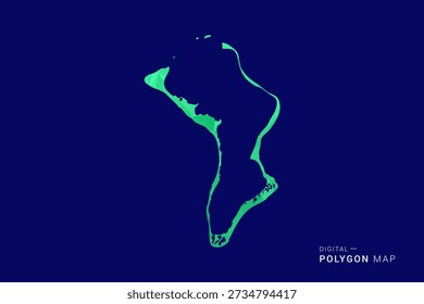 Mapa del Territorio Británico del Océano Índico: Vector de polígono bajo, silueta triangulada geométrica en tonos verdes y azules, estilo moderno limpio, fondo aislado para uso infográfico.
