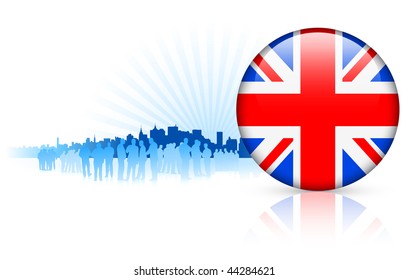 British Internet Button on Skyline Background Original Vector Illustration