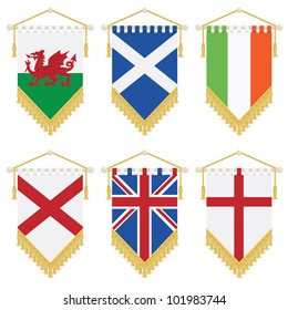 british isles and ireland flag pennants isolated on white, no gradients or transparencies