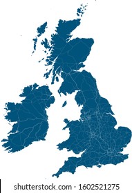 British Isles Major Road & Relief Map Vector