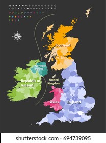 British Isles map colored by countries. Vector illustration