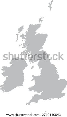 British Isles Map Isolated Grey Silhouette Editable Vector