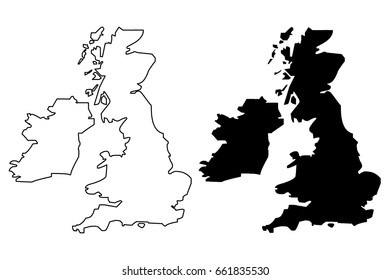 British Isles Map Vector Illustration, Scribble Sketch British Isles