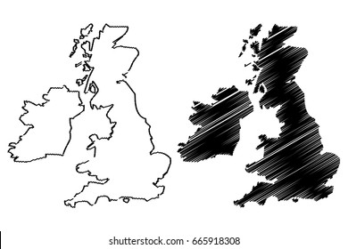 British Isles Map Vector Illustration, Scribble Sketch British Isles