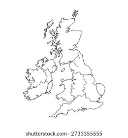 Esquema del Vector del mapa de las Islas Británicas. Silueta del Reino Unido e Irlanda. Aislado sobre fondo blanco.
