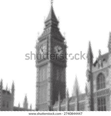British landmark clock tower silhouette. Halftone dot pattern. London city architecture. Westminster palace view.