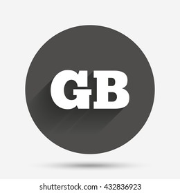 British language sign icon. GB Great Britain translation symbol. Circle flat button with shadow. Vector