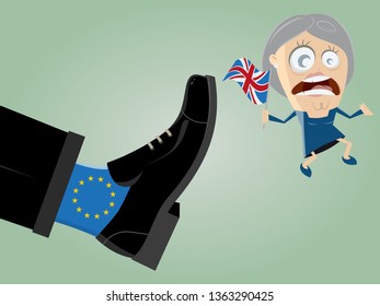 british leader is getting kicked out of mighty EU foot