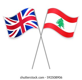 British and Lebanese crossed flags. United Kingdom combined with Lebanon isolated on white. Language learning, international business or travel concept.