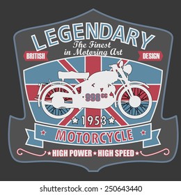 British Legendary Motorcycle Racing Typography Graphics Label. T-shirt Design, vector illustration