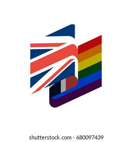 British and LGBT flag. Symbol of tolerant United Kingdom. Gay sign rainbow
