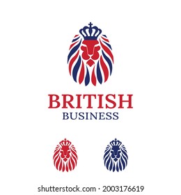 British Lion Head mit King Crown für England UK Vereinigtes Königreich British Business Brand Company Corporate in Modern Abstract Flat Style Logo Design Template