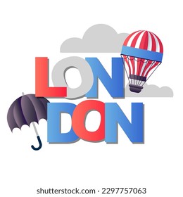 British logo with umbrella and balloon, travel emblem