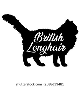 British Longhair cat silhouette, cat, cat breeds, logo, vector, silhouette,  animal, illustration, icon, sign, design, black, symbol, pet, love
