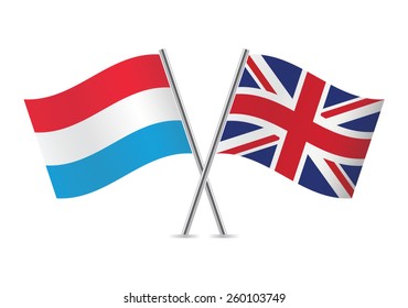 British and Luxembourg flags. Vector illustration.