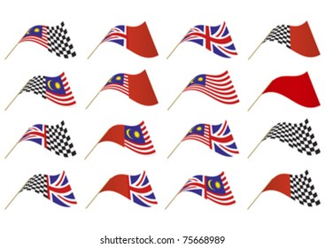 British, Malaysian and Checkered Flag, editable Vector Graphic.