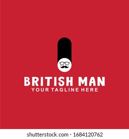 British man with flat style logo illustration