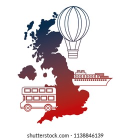 british map double deck bus ship and hot air balloon