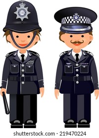 British metropolitan police officers. Traditional authentic helmet 