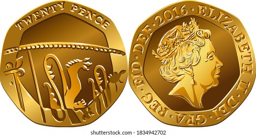 Britisches Geld-Goldmünzen mit zwanzig Rängen, umgekehrt mit Segment Royal Shield, obverse mit Königin