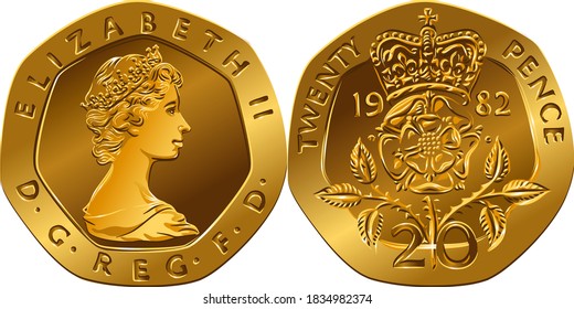 British money gold coin twenty pences, reverse with Segment of Royal Shield, obverse with Queen svg
